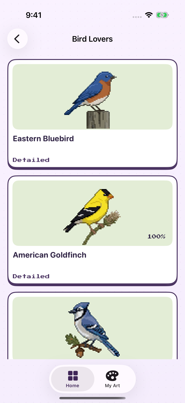 Upcoming Bird Lovers pack with Eastern Bluebird, American Goldfinch, and Blue Jay artwork